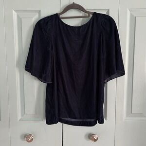 Ann Taylor Navy Blue Velvet Blouse XS Petite Flowy Relaxed Career Professional